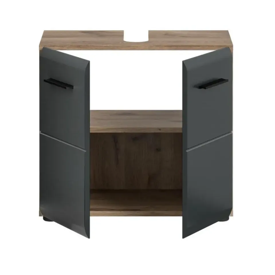 Merkloos Hioshop Ice wastafel 2 deuren zwart mat- eiken decor Sale