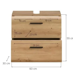 Merkloos Hioshop Ice wastafel 2 lades eiken decor Clearance