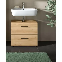 Merkloos Hioshop Ice wastafel 2 lades eiken decor Clearance