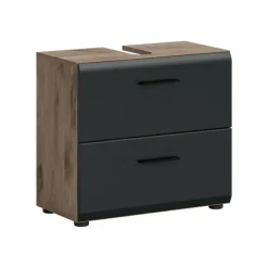 Merkloos Hioshop Ice wastafel 2 lades zwart mat- eiken decor Clearance