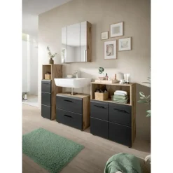 Merkloos Hioshop Ice wastafel 2 lades zwart mat- eiken decor Clearance