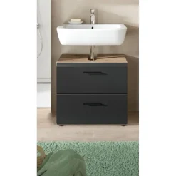 Merkloos Hioshop Ice wastafel 2 lades zwart mat- eiken decor Clearance