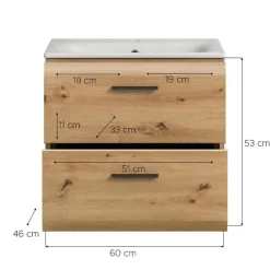 Merkloos Hioshop Ice wastafel inclusief was 2 lades eiken decor Best
