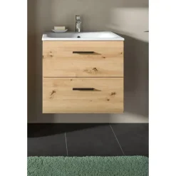 Merkloos Hioshop Ice wastafel inclusief was 2 lades eiken decor Best