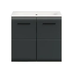 Merkloos Hioshop Ice wastafel inclusief was 2 deuren zwart mat- eiken decor Hot