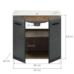 Merkloos Hioshop Ice wastafel inclusief was 2 deuren zwart mat- eiken decor Hot