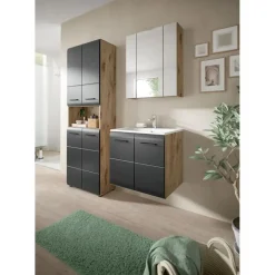 Merkloos Hioshop Ice wastafel inclusief was 2 deuren zwart mat- eiken decor Hot