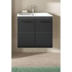 Merkloos Hioshop Ice wastafel inclusief was 2 deuren zwart mat- eiken decor Hot