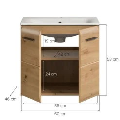 Merkloos Hioshop Ice wastafel inclusief was 2 deuren eiken decor New
