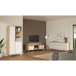Hioshop Ikast vitrinekast 2 deuren- 3 planken eiken decor- wit Sale