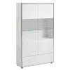 Hioshop Kenan vitrinekast 2 deuren- 1 lade wit hoogglans gelakt New