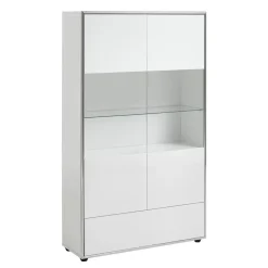 Hioshop Kenan vitrinekast 2 deuren- 1 lade wit hoogglans gelakt New