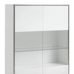 Hioshop Kenan vitrinekast 2 deuren- 1 lade wit hoogglans gelakt New