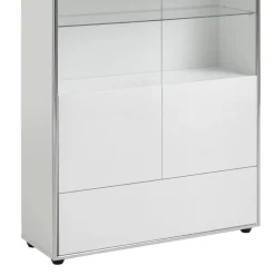 Hioshop Kenan vitrinekast 2 deuren- 1 lade wit hoogglans gelakt New
