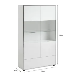 Hioshop Kenan vitrinekast 2 deuren- 1 lade wit hoogglans gelakt New