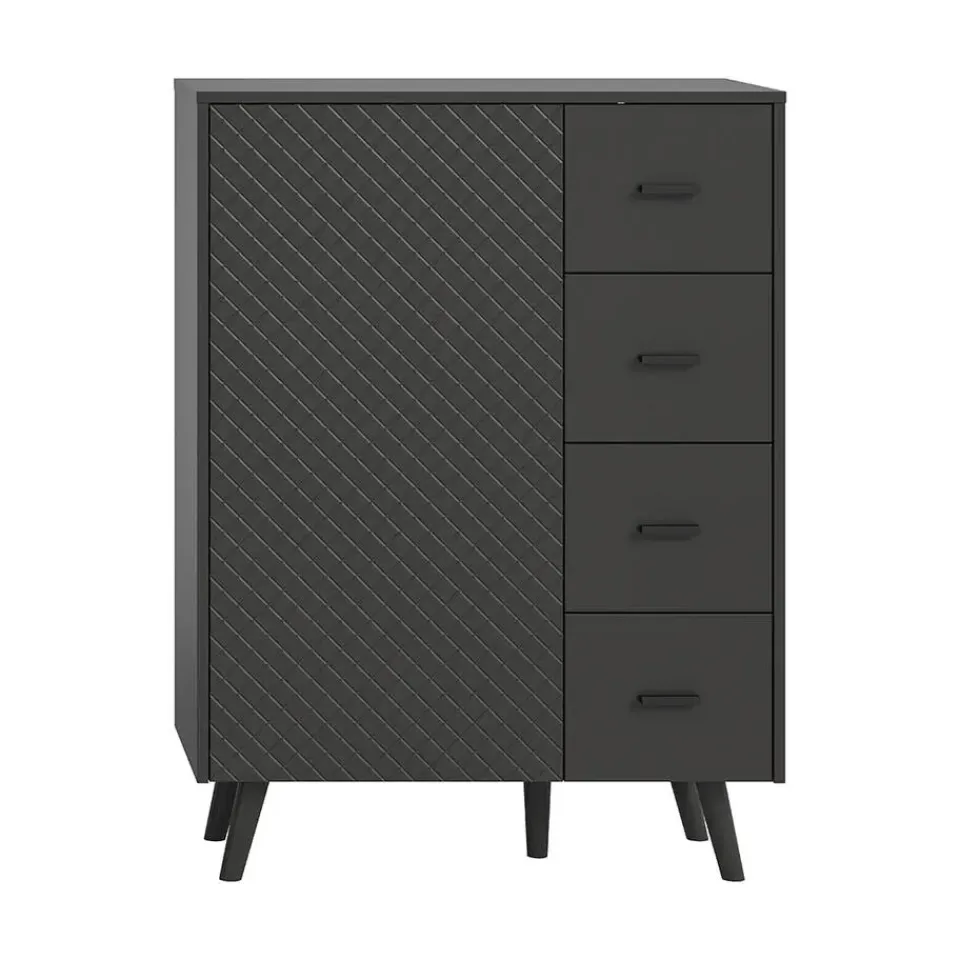 Hioshop Linea dressoir 4 laden 1 deur mat grijs Discount