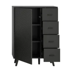 Hioshop Linea dressoir 4 laden 1 deur mat grijs Discount