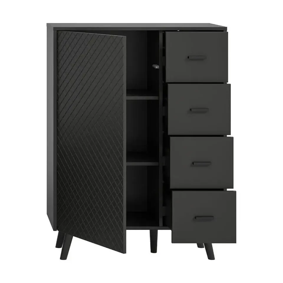 Hioshop Linea dressoir 4 laden 1 deur mat grijs Discount