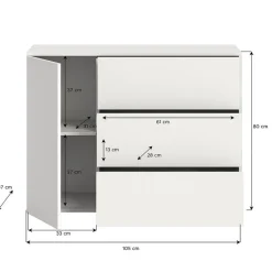 Hioshop Loft dressoir 3 laden 1 deur wit New