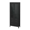 Hioshop Madrid vitrinekast 2 glazen deuren 3 laden zwart mat Outlet