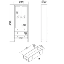 Hioshop Madrid vitrinekast 2 glazen deuren 3 laden zwart mat Outlet