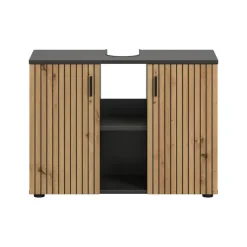 Merkloos Hioshop Mone wastafel 2 deuren- 2 planken eiken decor- donkergrijs