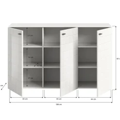 Hioshop Monte dressoir 3 deuren wit hoogglans