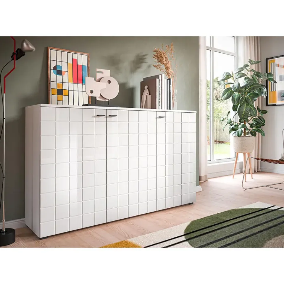 Hioshop Monte dressoir 3 deuren wit hoogglans