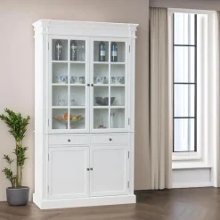 Hioshop Mozart 2-deurs vitrinekast in antiek wit- antiek gepatineerd Breedte