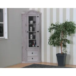 Hioshop New Mexico hoekkast hoekvitrine grijs grenen Clearance