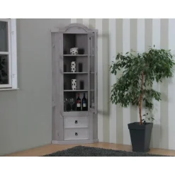 Hioshop New Mexico hoekkast hoekvitrine grijs grenen Clearance