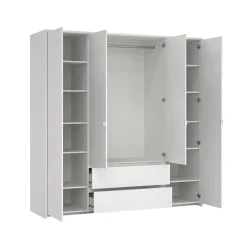 Hioshop Next kledingkast 4 deuren 2 lades 197x200cm wit Outlet