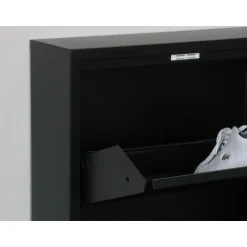 Hioshop Pisa schoenenkast zwart metaal met 3 vakken - set van 2 Best