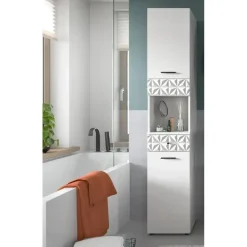 Merkloos Hioshop Prisma kolomkast 2 deuren- 1 lade- 1 plank wit