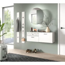 Merkloos Hioshop Prisma schoenenkast 2 schuifdeuren- 1 vouwdeur- 2 lades- 1 plank wit Outlet