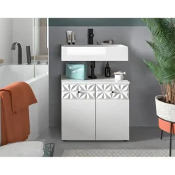 Merkloos Hioshop Prisma wastafel 2 deuren wit Discount