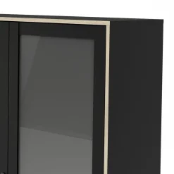 Hioshop Sady vitrinekast 2 glazen deuren- 3 lades mat zwart- eiken decor Online
