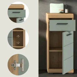 Merkloos Hioshop Scout badkamerkast 1 deur- 1 lade salvie decor- eiken decor Outlet
