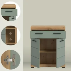 Merkloos Hioshop Scout badkamerkast 2 deuren- 1 lade salvie decor- eiken decor Online