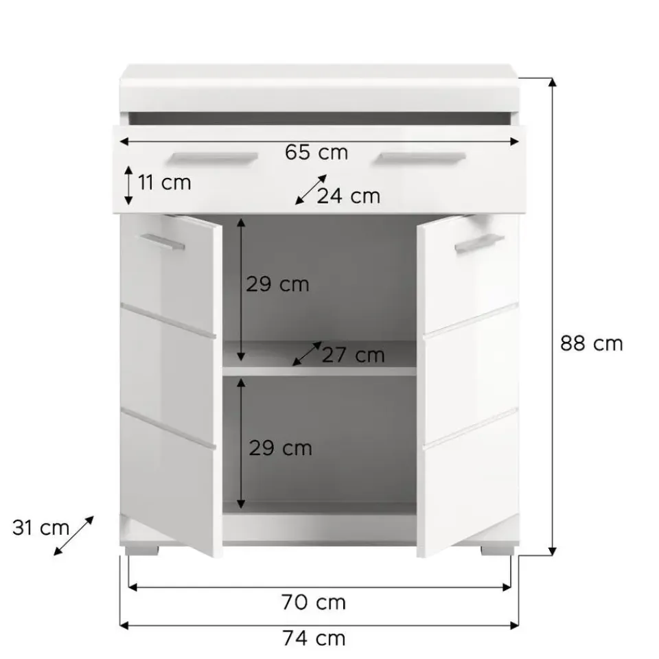Merkloos Hioshop Scout badkamerkast 2 deuren- 1 lade wit hoogglans- wit Online