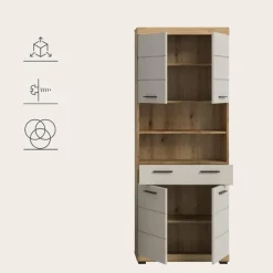 Merkloos Hioshop Scout kolomkast 4 deuren- 1 lade- 2 planken kasjmier decor mat- eiken Outlet