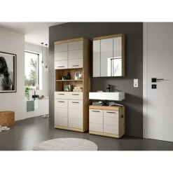 Merkloos Hioshop Scout kolomkast 4 deuren- 1 lade- 2 planken kasjmier decor mat- eiken Outlet