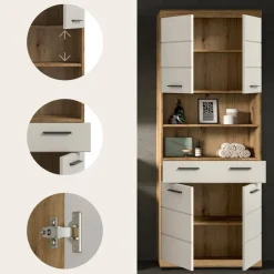 Merkloos Hioshop Scout kolomkast 4 deuren- 1 lade- 2 planken kasjmier decor mat- eiken Outlet