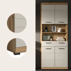 Merkloos Hioshop Scout kolomkast 4 deuren- 1 lade- 2 planken kasjmier decor mat- eiken Outlet