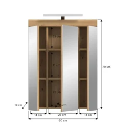 Merkloos Hioshop Scout spiegelkast 2 deuren- 3 spiegeldeuren- 3 planken salvie decor- Outlet