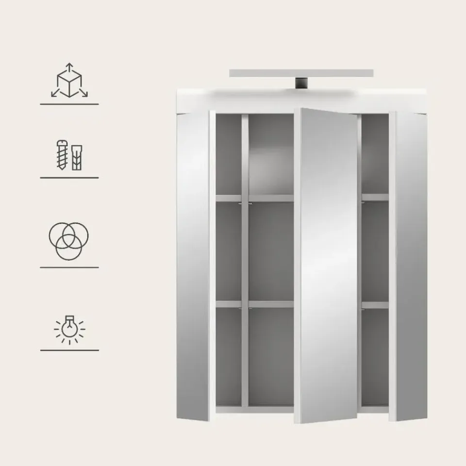 Merkloos Hioshop Scout spiegelkast inclusief verlichting 2 deuren- 3 spiegeldeuren- 3 Clearance