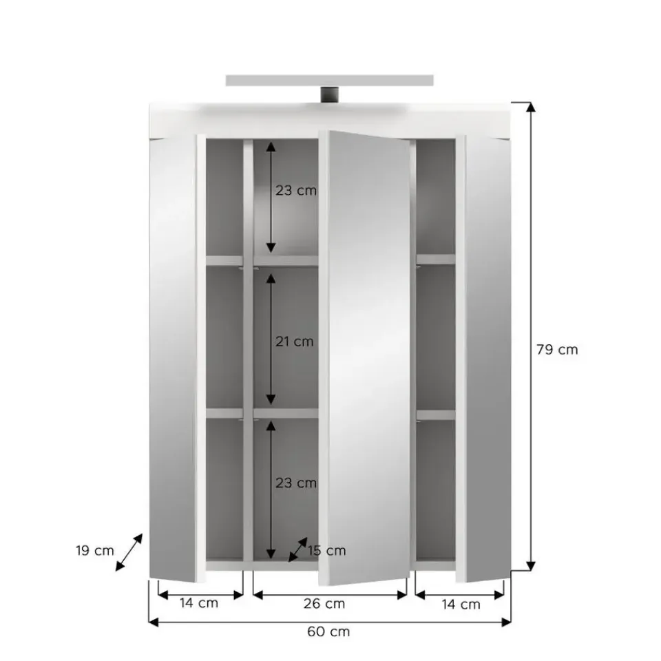 Merkloos Hioshop Scout spiegelkast inclusief verlichting 2 deuren- 3 spiegeldeuren- 3 Clearance