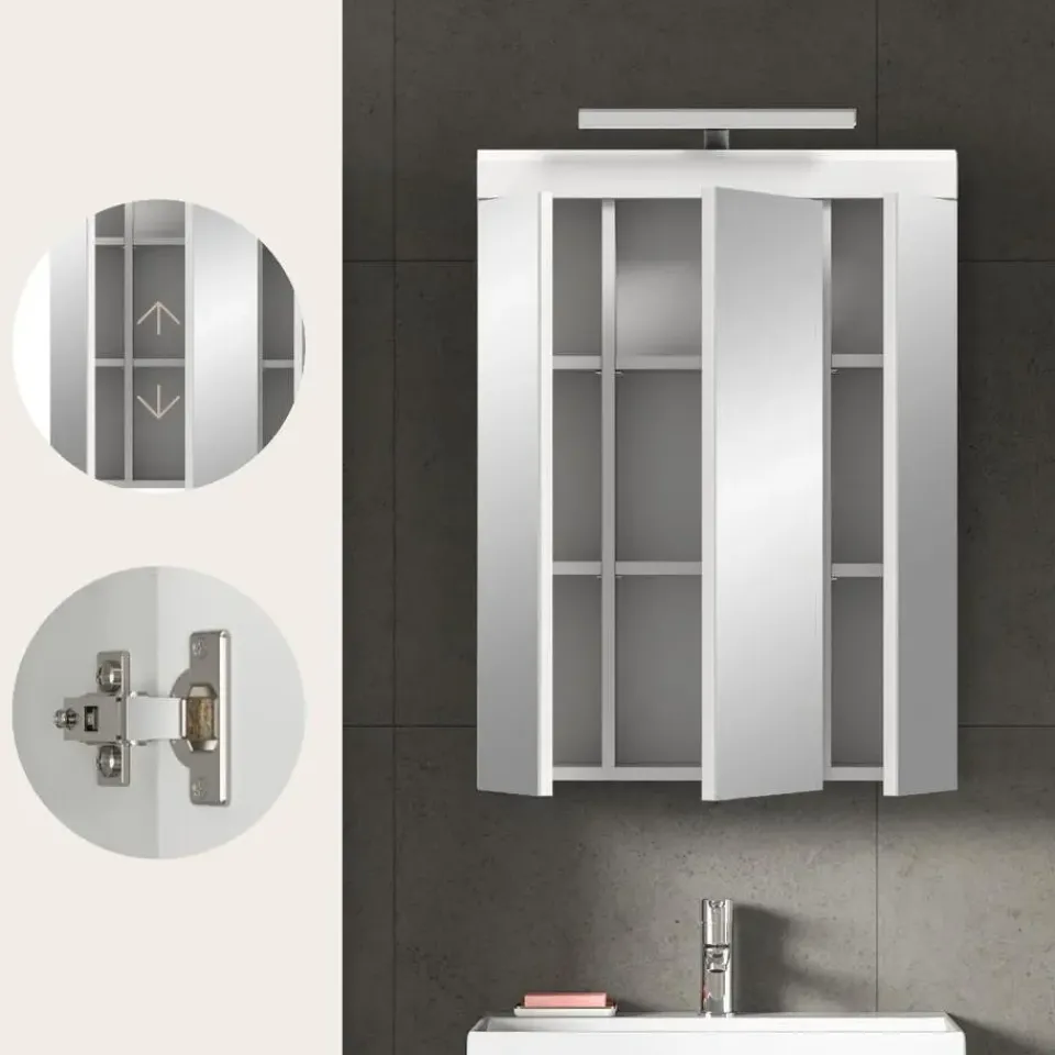 Merkloos Hioshop Scout spiegelkast inclusief verlichting 2 deuren- 3 spiegeldeuren- 3 Clearance