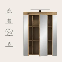 Merkloos Hioshop Scout spiegelkast inclusief verlichting 3 spiegeldeuren eiken decor Online
