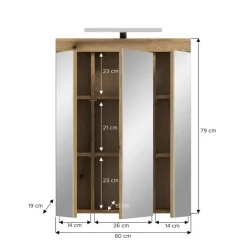 Merkloos Hioshop Scout spiegelkast inclusief verlichting 3 spiegeldeuren eiken decor Online